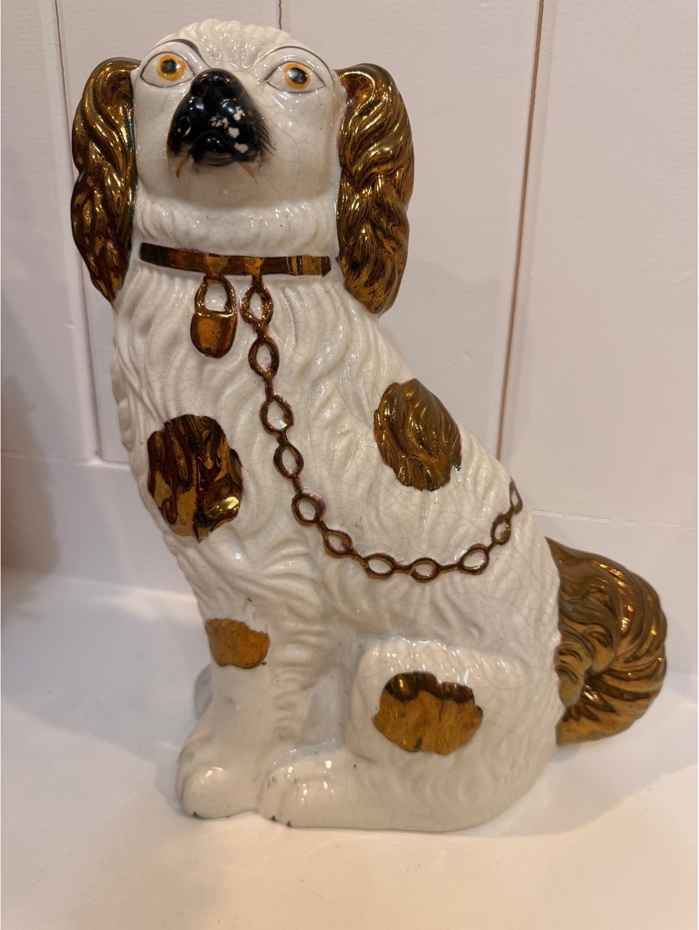 Antique Victorian 12" Staffordshire Copper Lustre Spaniel Figurine - Circa 1870